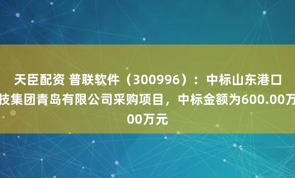 天臣配资 普联软件（300996）：中标山东港口科技集团青岛有限公司采购项目，中标金额为600.00万元